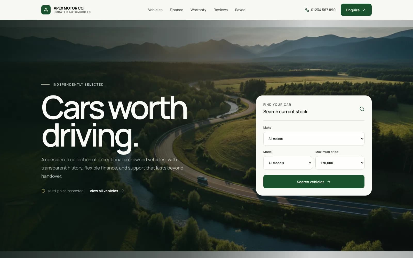 Vista dealership website homepage