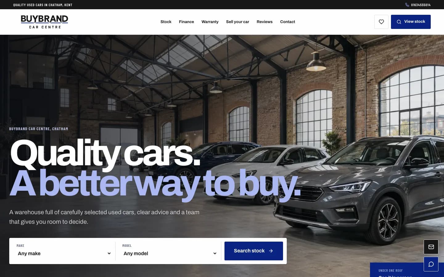 Buybrand Car Centre website homepage on desktop